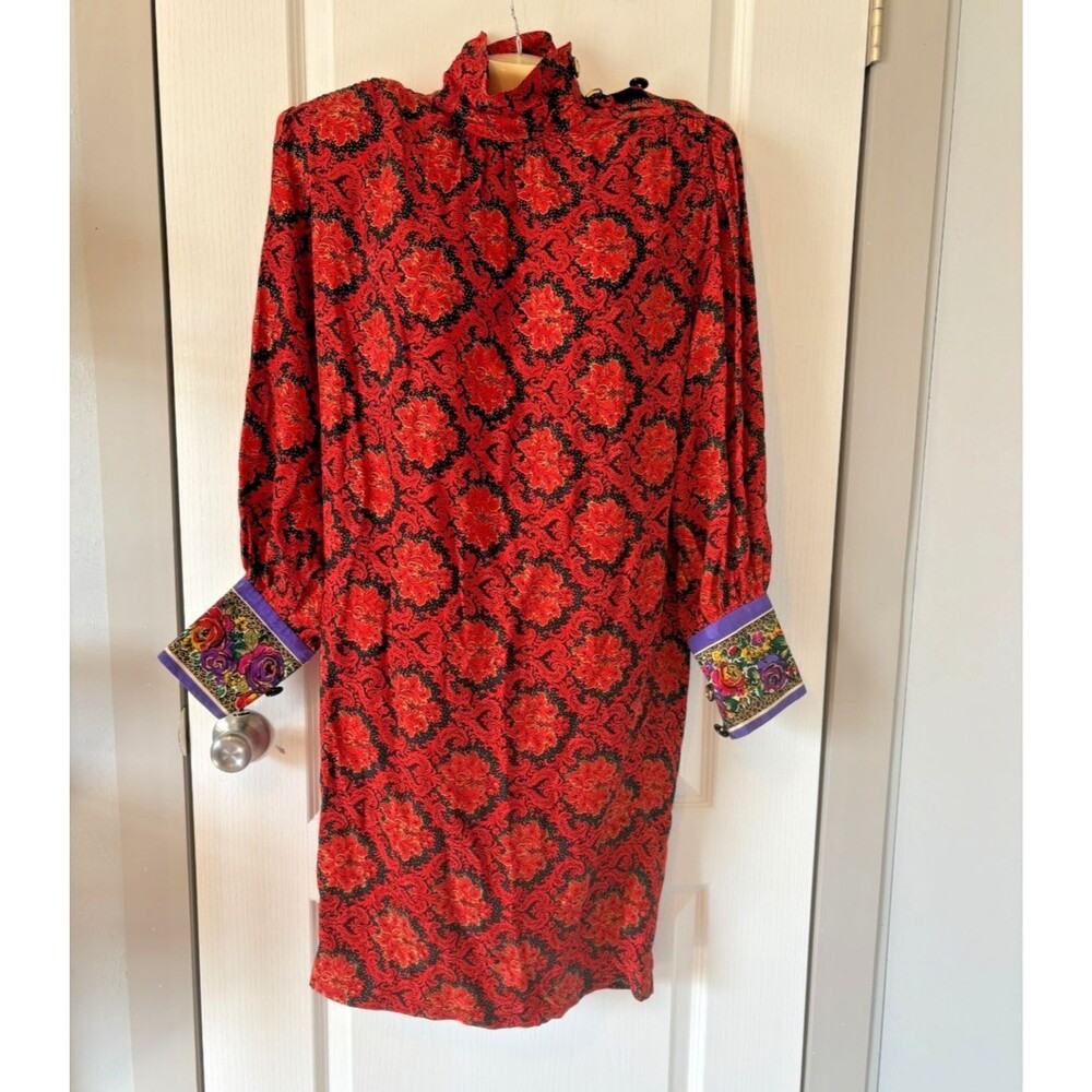 80/90s Saks Fifth Avenue 10 SILK Vintage Richie Freeman for Teri Jon Smock Dress - Picture 3 of 9